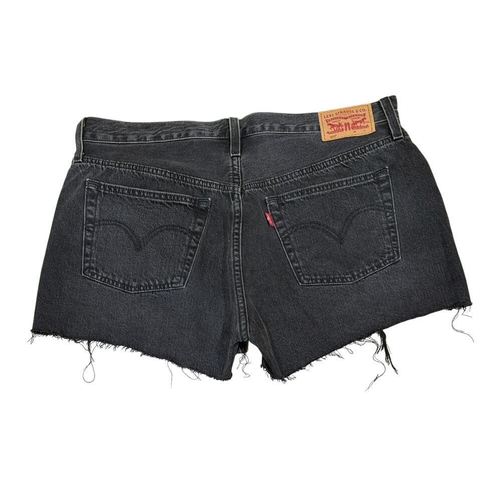 Levis 501 Original Cut Off Denim Shorts Black High Rise Button Fly Womens W32
